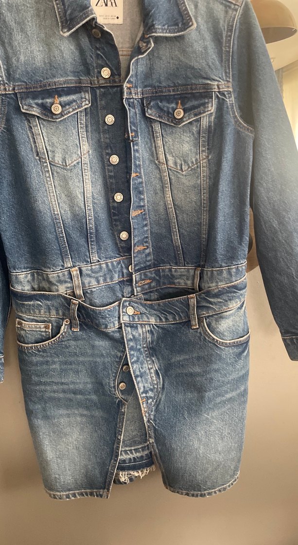 Düğmeli Mavi Kadın Denim Elbise - Görsel 4