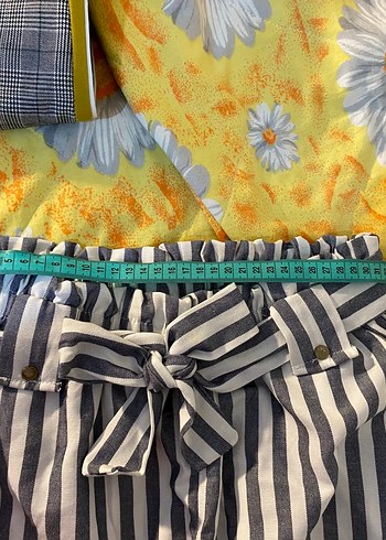 Çizgili Kuşaklı Midi Kadın Pantolon Koton - Görsel 5