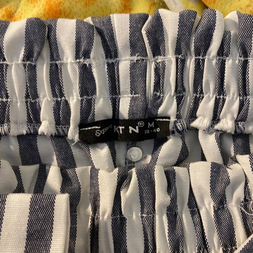 Çizgili Kuşaklı Midi Kadın Pantolon Koton - Görsel 4