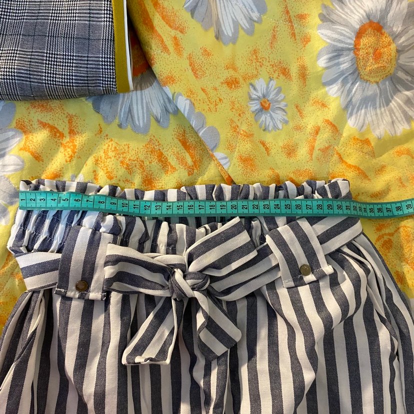 Çizgili Kuşaklı Midi Kadın Pantolon Koton - Görsel 5