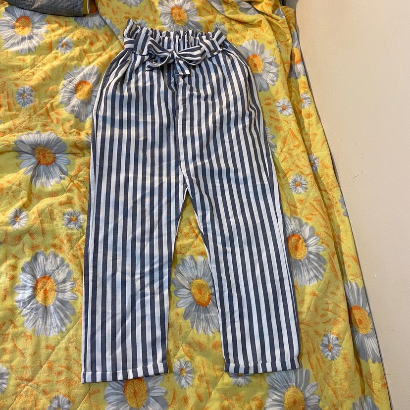 Çizgili Kuşaklı Midi Kadın Pantolon Koton - Görsel 2