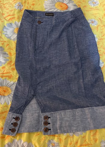 Vakko Düğmeli Lacivert Midi Etek - Görsel 5