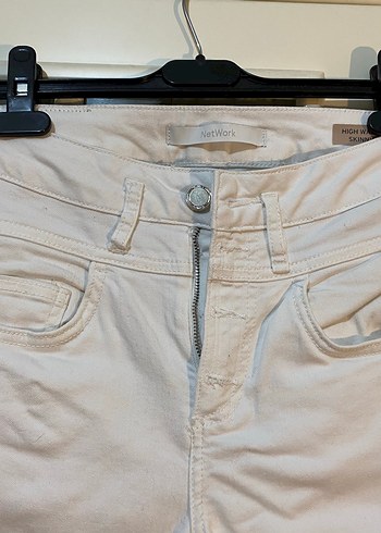 Network beyaz kot pantolon jean yüksek bel dar pantolon - Görsel 3