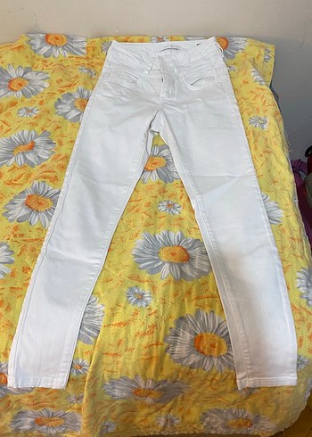 Network beyaz kot pantolon jean yüksek bel dar pantolon - Görsel 5