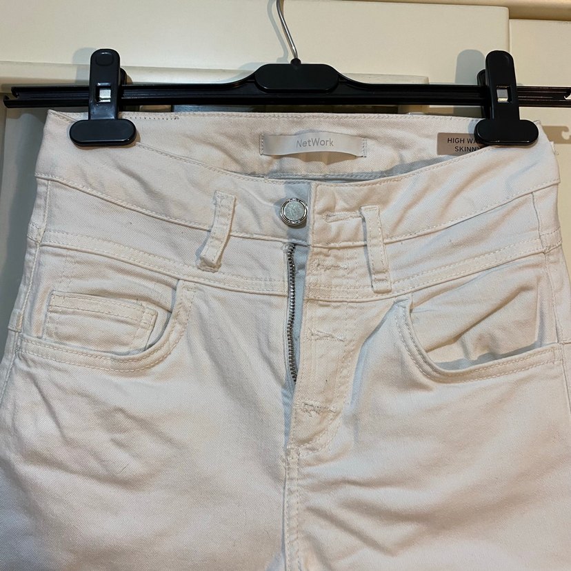 Network beyaz kot pantolon jean yüksek bel dar pantolon - Görsel 3
