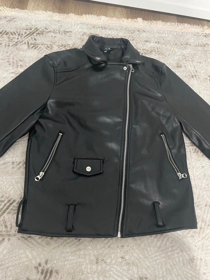 Siyah Deri Biker Ceket - Görsel 4