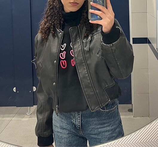 m Beden gri Renk BERSHKA DERİ CEKET
