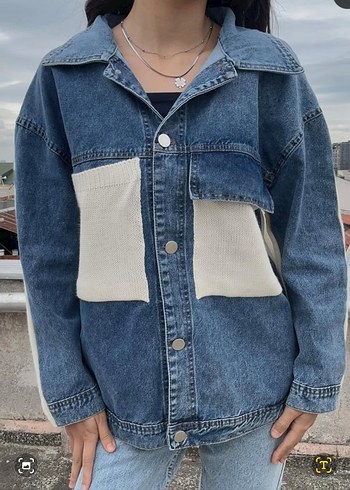 Düğmeli Gri Mavi Kadın Denim Ceket