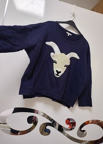 Twist koç nakışlı salaş Sweatshirt
