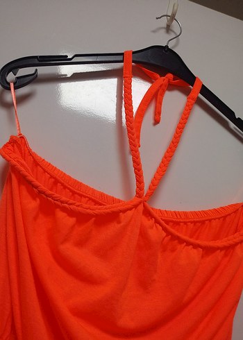 Turuncu Drapeli Mini Straplez Elbise - Görsel 5