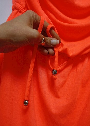 Turuncu Drapeli Mini Straplez Elbise - Görsel 4