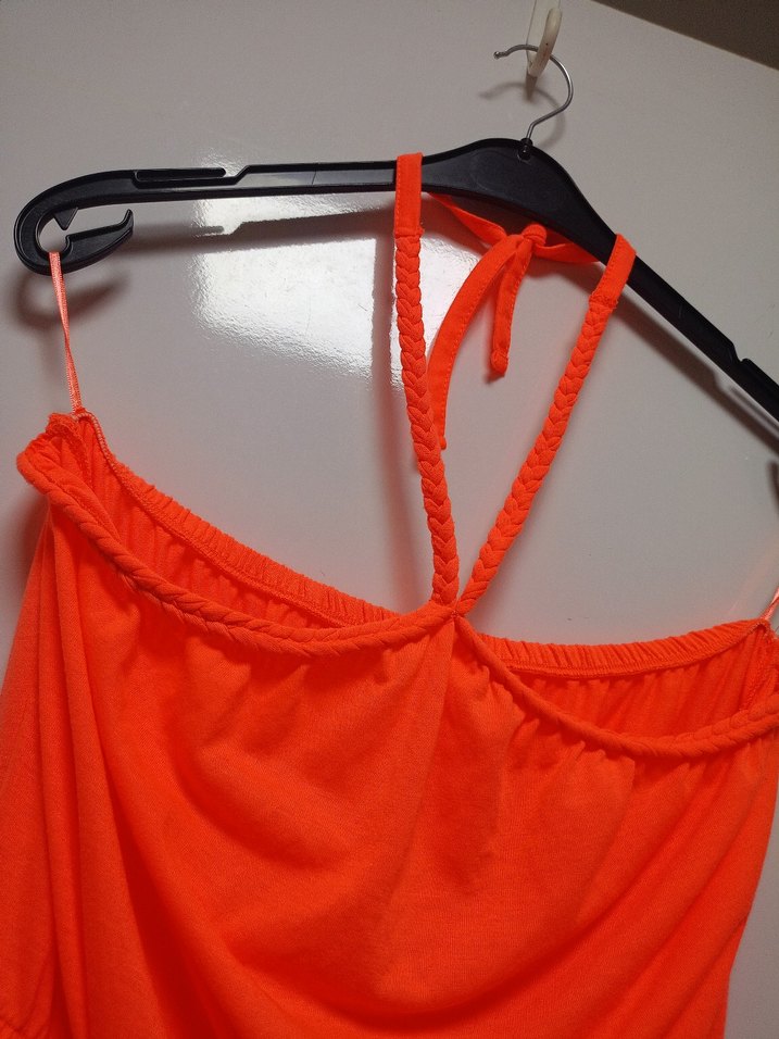 Turuncu Drapeli Mini Straplez Elbise - Görsel 5