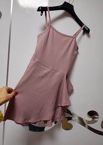 Pembe İnce Askılı şort etek tulum Elbise - Görsel 2