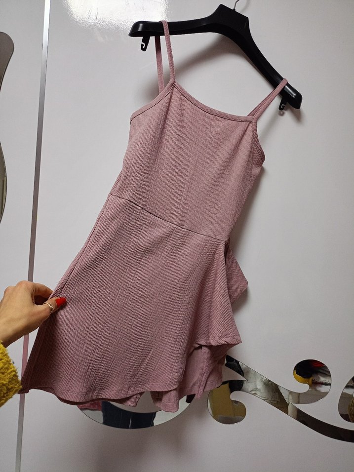 Pembe İnce Askılı şort etek tulum Elbise - Görsel 2