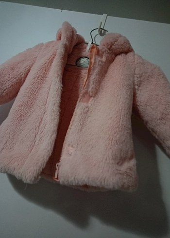Kız Çocuk Pembe Kapüşonlu Kürklü Ceket - Görsel 2