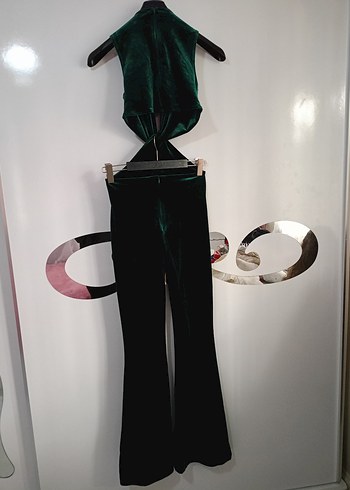 Yeşil kadife Kadın Tulum - Görsel 6