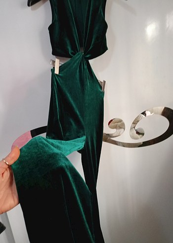 Yeşil kadife Kadın Tulum - Görsel 3