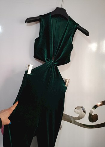 Yeşil kadife Kadın Tulum - Görsel 4