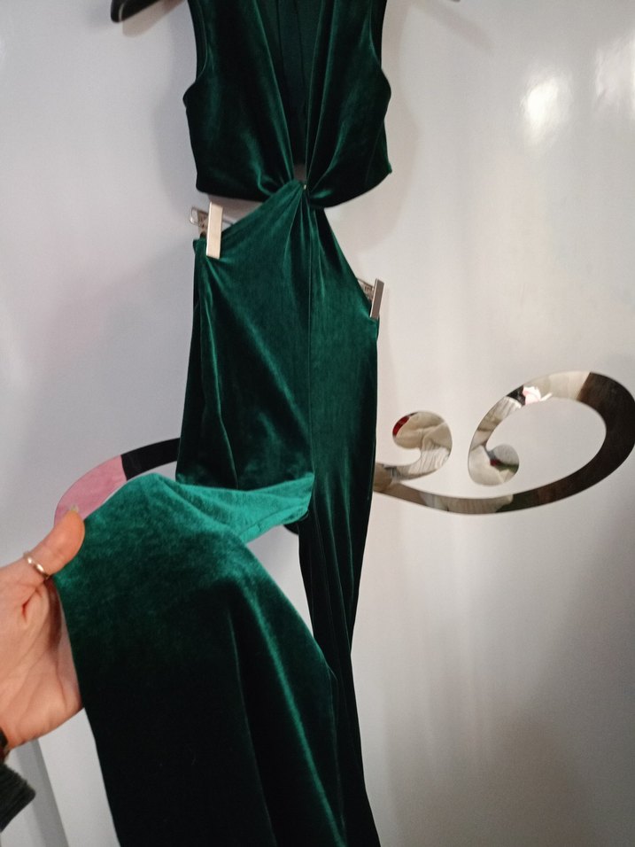 Yeşil kadife Kadın Tulum - Görsel 3