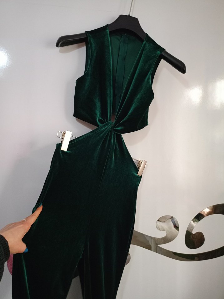 Yeşil kadife Kadın Tulum - Görsel 4