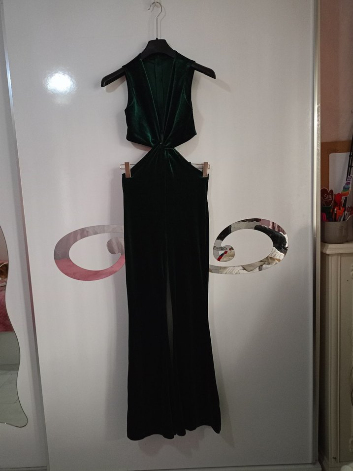 Yeşil kadife Kadın Tulum - Görsel 2