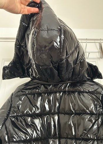 Siyah Parlak Fermuarlı Kadın mont - Görsel 5