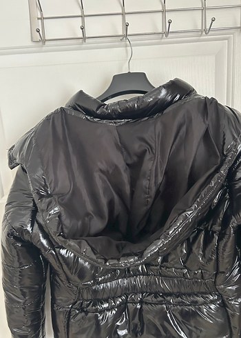Siyah Parlak Fermuarlı Kadın mont - Görsel 6