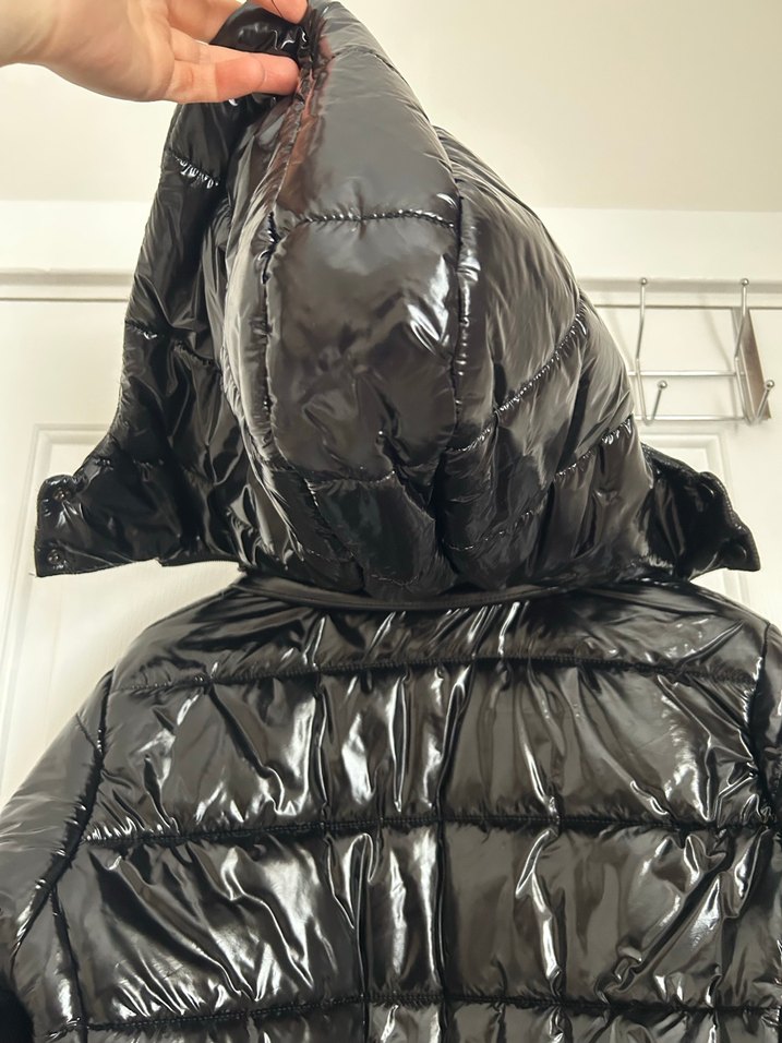 Siyah Parlak Fermuarlı Kadın mont - Görsel 5