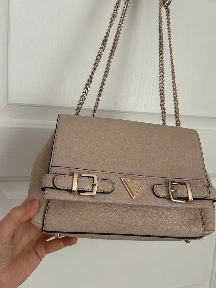 Zincir Detaylı Bej Kadın Deri Çanta - Görsel 2