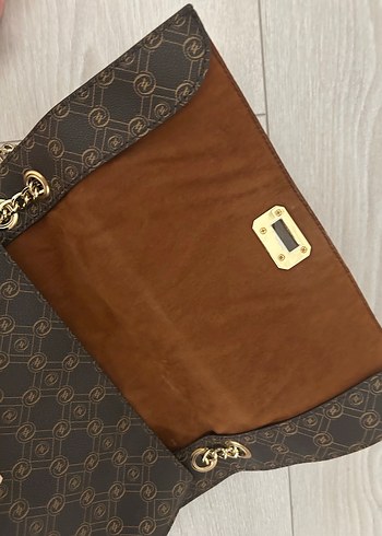 Zincir Detaylı Kahverengi Deri Kadın Çanta - Görsel 6