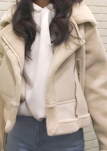 Kürklü Beyaz Mini Kadın mont - Görsel 2