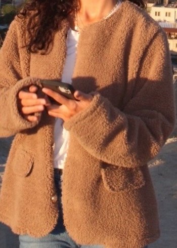 Kahverengi Kadın Midi Boy Peluş Ceket - Görsel 2
