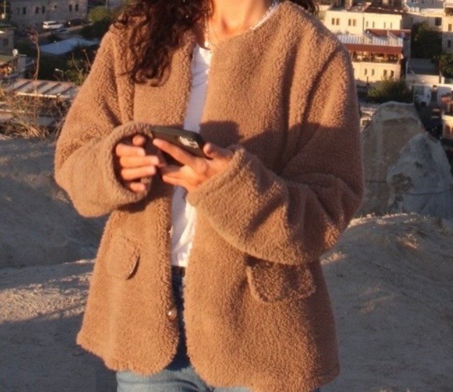 Kahverengi Kadın Midi Boy Peluş Ceket - Görsel 2