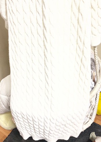 Beyaz Uzun Kollu Örgü Kadın Elbise - Görsel 5