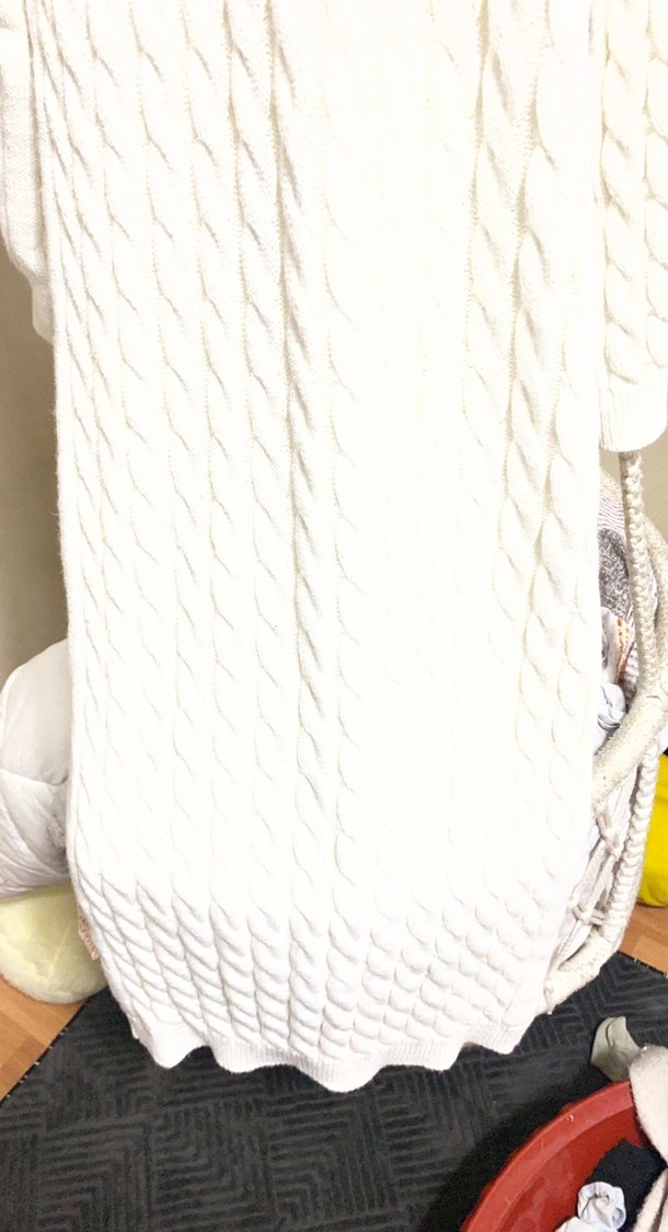 Beyaz Uzun Kollu Örgü Kadın Elbise - Görsel 5