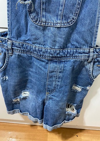 Kadın Kot Askılı Şort Tulum - Görsel 2