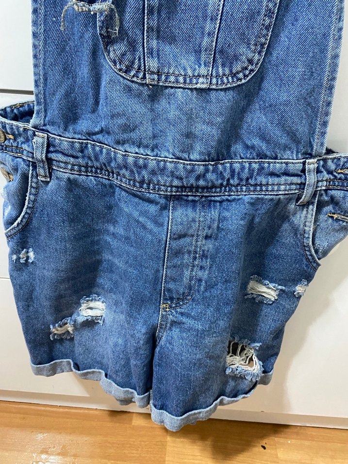 Kadın Kot Askılı Şort Tulum - Görsel 2