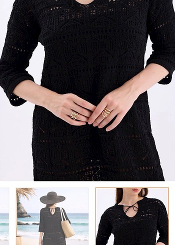 Bohem Siyah Mini Dantel Elbise - Görsel 2