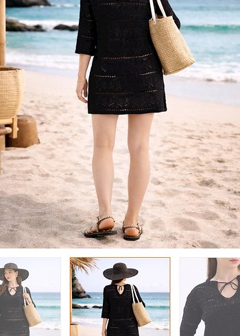 Bohem Siyah Mini Dantel Elbise - Görsel 3