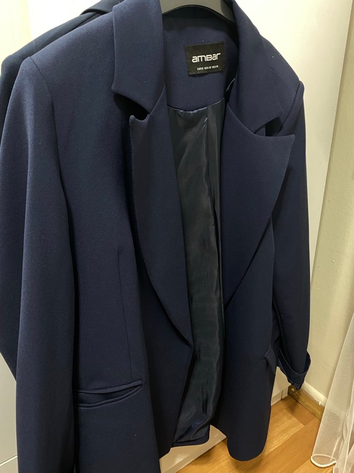 Navy Düğmeli Kadın Uzun Ceket - Görsel 5