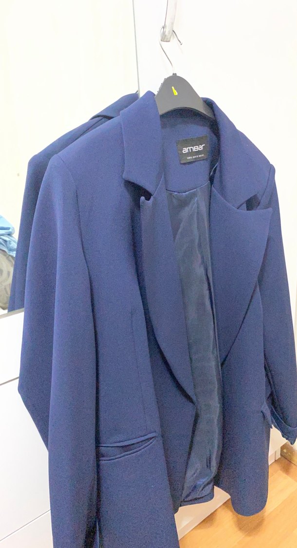 Navy Düğmeli Kadın Uzun Ceket - Görsel 2