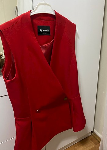 Düğmeli Kırmızı Kadın Yelek - Görsel 4