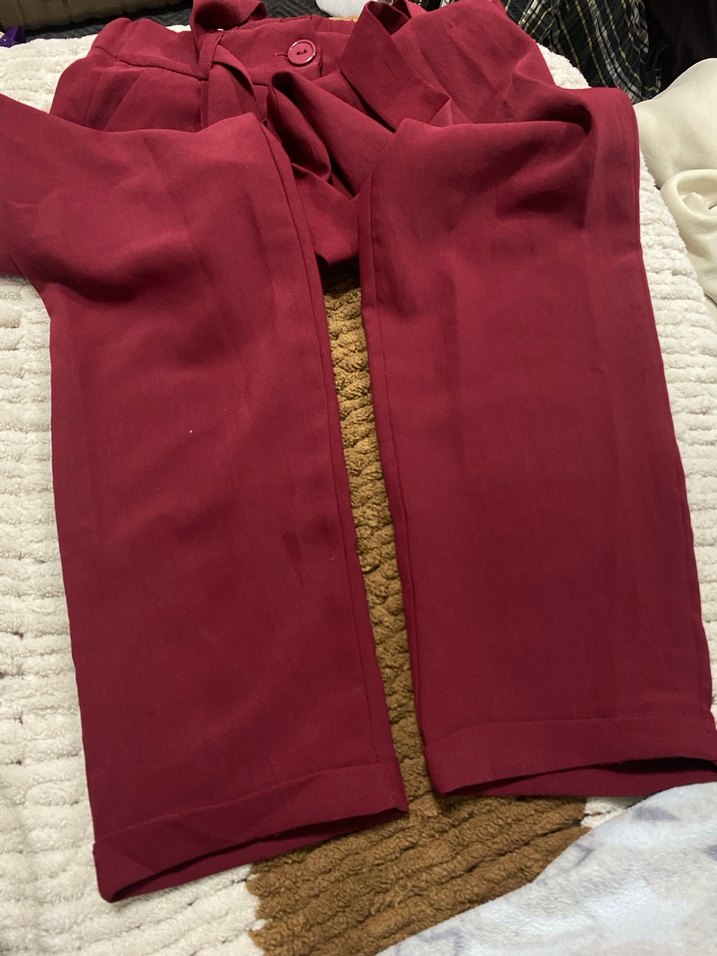 Bordo Düğmeli Nakışlı Kadın Kumaş Pantolon - Görsel 3