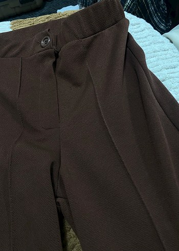 Düğmeli Kahverengi Kadın Kumaş Pantolon - Görsel 4