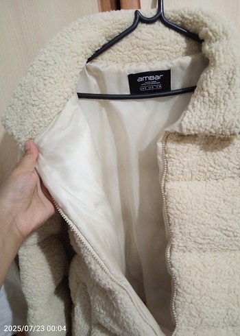 Beyaz Kadın Peluş Kışlık Ceket - Görsel 3