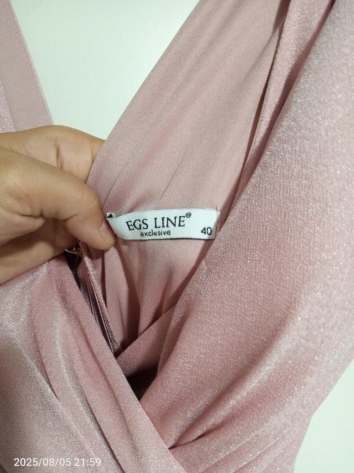 Pembe simli Uzun Abiye Elbise - Görsel 3