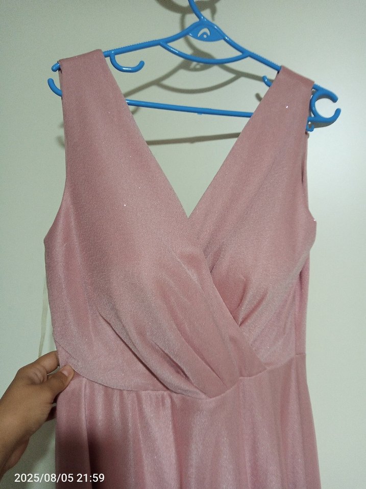 Pembe simli Uzun Abiye Elbise - Görsel 2