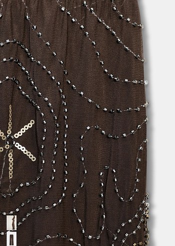 Zara Kahverengi İşlemeli Boncuklu Kadın pantolon - Görsel 5