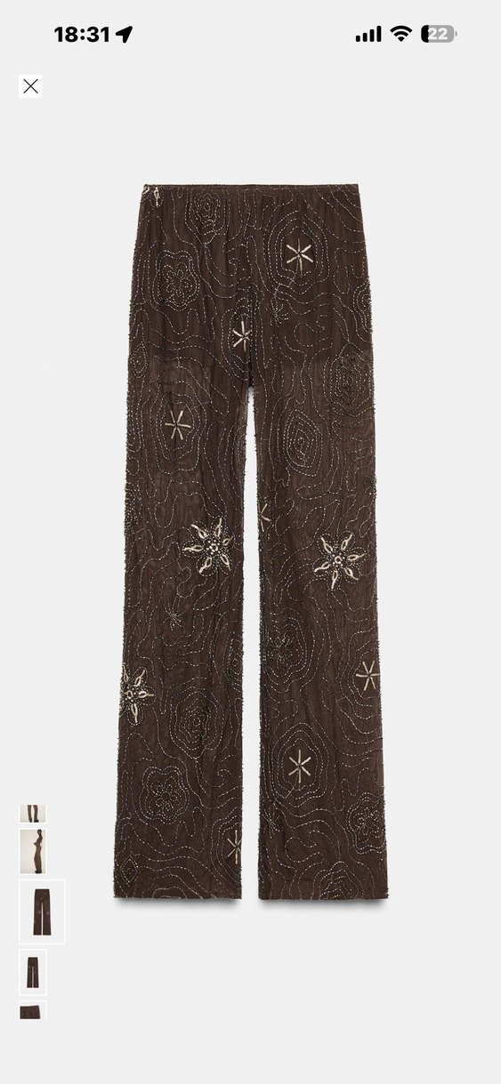 Zara Kahverengi İşlemeli Boncuklu Kadın pantolon - Görsel 4
