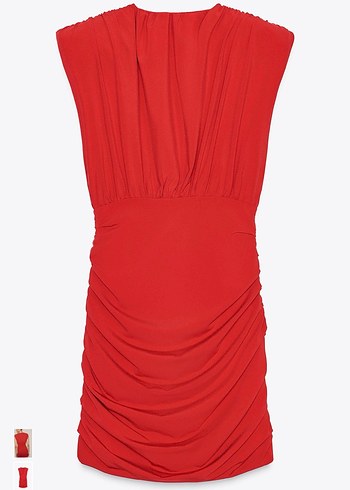 Zara Kırmızı V Yakalı Drapeli Elbise - Görsel 4